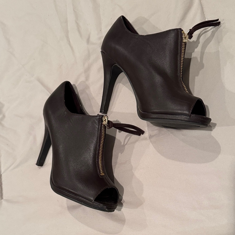 Elegant Dark Brown Peep-Toe Heels